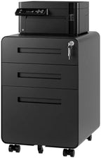 FLEXISPOT 3 Drawer File Cabinet, Mobile Metal Filing Cabinet with Lock,Legal/Letter File Organizer with Wheels for Home Office, Pre-Assembled, Round Corner Design, Black by Unknown