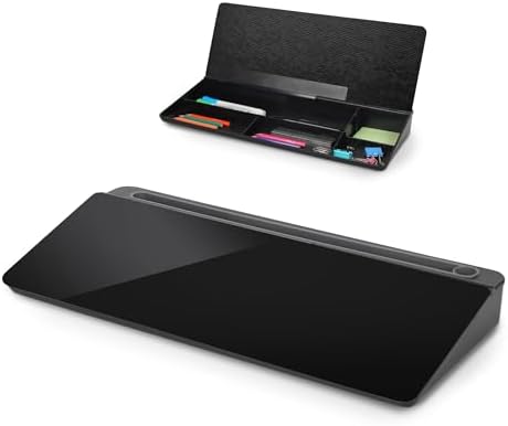 SHANTRA 16'' x 7'' Desktop Whiteboard, Desk Dry Erase Board with Organizer, Computer Pad & Keyboard Stand, Small whiteboard for Home, School, Office, Desk Accessories & Workspace Organizers （Black） by SHANTRA
