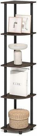 Furinno Turn-N-Tube Corner Shelf, 5-Tier Corner Bookshelf, Open Storage Shelves, for Organization and Storage, Living Room, Home Office, Garage, Bedroom, Brown Grain by Furinno-FitsYourSpaceFitsYourBudget
