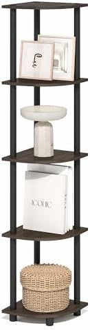 Furinno Turn-N-Tube Corner Shelf, 5-Tier Corner Bookshelf, Open Storage Shelves, for Organization and Storage, Living Room, Home Office, Garage, Bedroom, Brown Grain by Furinno-FitsYourSpaceFitsYourBudget
