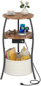 sthemc 3-Tier Small Round End Table Livingroom with Charging Station,Basket by Unknown