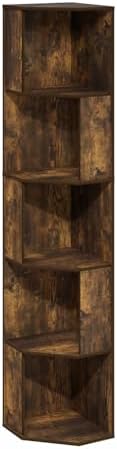 Furinno ECON Corner Shelf, 5-Tier Corner Book Shelf, Standing Storage Shelves, Cube Display Rack, Bookshelf, for Organization and Storage, Living Room, Home Office, Amber Pine by Furinno-FitsYourSpaceFitsYourBudget