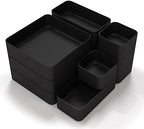 11-Piece Stackable Drawer Organizer Set, Multi-size Desk Drawer Organizer Trays Vanity Storage Bins for Storing Makeup, Stationery, Utensils in Bathroom Dresser, Office and Kitchen by CHANCETSUI
