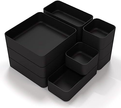 11-Piece Stackable Drawer Organizer Set, Multi-size Desk Drawer Organizer Trays Vanity Storage Bins for Storing Makeup, Stationery, Utensils in Bathroom Dresser, Office and Kitchen by CHANCETSUI