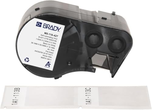Brady Authentic (M5-116-427) Self-Laminating Vinyl Wrap Around Labels 2.5" H x 1.5" W Black on White, Clear, 80 Labels. for use with the BMP51 and M511 Label Printers by BradyCorp