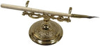 Ornate Brass Desktop Pen Holder with Bone Handle Nib Pen, Vintage Style, Polished Gold, 3.5" Length by SchoonerBayCo