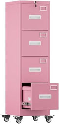 Aobabo 4 Drawer Metal File Cabinet with Lock and Wheels, Pink by Aobabo
