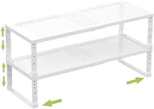 Jojocross Expandable Cabinet Shelf Organizer Storage Spice Rack Shelves for Kitchen Stackable Adjustable Pantry Cupboard Bathroom Countertop Desktop(2Packs/White/Medium-with Hole) by JOJOCROSSHIGHQUALITYLIFE
