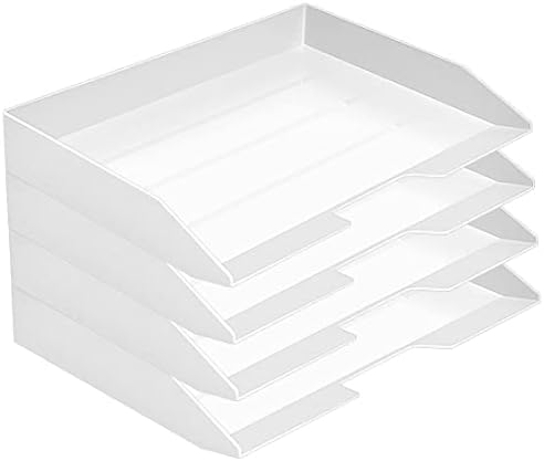 Acrimet 4 Tier Paper Organizer Letter Tray – Plastic Stackable Desk File Organizer, Side Load Paper Sorter for Letter/A4 Office File Folder Holder – White by Organizingyourlife
