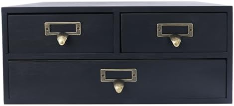 Wooden Desktop Organizer, 3 Tier Tabletop Storage Cabinet with 12 Drawers Composable Four-Piece Set & Metal Handles Modular Stackable Desktop Apothecary Cabinet for Home Offices Schools (Black) - Image 6