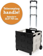 Inspired Living Ultra-Slim Rolling Collapsible Storage Pack-N-Roll Utility-carts, with Telescopic Handle, for Home, Garden, Shopping, Office, School use, Medium, White & Black - Image 4