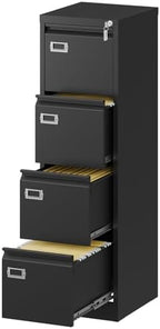 Fesbos File Cabinet - 4 Drawers Vertical 17.8" Deep Lockable Filing Cabinet Black Metal Storage Cabinets for Home Office to Hanging Files Letter/Legal/F4/A4 Size by Fesbos