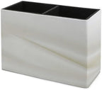 PU Leather Multi-Compartment Pen Holder Desktop Organizer Pencil Cup Storage Caddy for Office Home Supplies Closeup of Rippled Silk Fabric Copy Space - Image 7