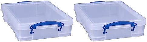 Really Useful Box 4 Liter Plastic Stackable Storage Container w/Snap Lid & Built-In Clip Lock Handles for Home & Office Organization, Clear (2 Pack) by ReallyUsefulBox