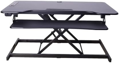 Rocelco 46" Electric Standing Desk Converter with AC Outlet USB Charger - Motorized Height Adjustable Sit Stand Up Triple Monitor Riser - Tabletop Workstation Large Keyboard Tray - Black (R EDRB-46) - Image 6