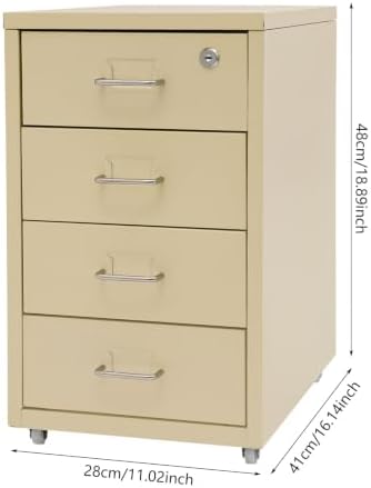 4 Drawer Vertical File Cabinet, Beige Metal File Cabinet with Lock(Yellow) - Image 3