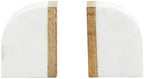 Deco 79 Marble Decorative Bookends 5 lbs Non Skid Bookends with Wood Details, Set of 2 Office Bookends4"W, 5"H, White - Image 4