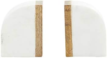 Deco 79 Marble Decorative Bookends 5 lbs Non Skid Bookends with Wood Details, Set of 2 Office Bookends4"W, 5"H, White - Image 4