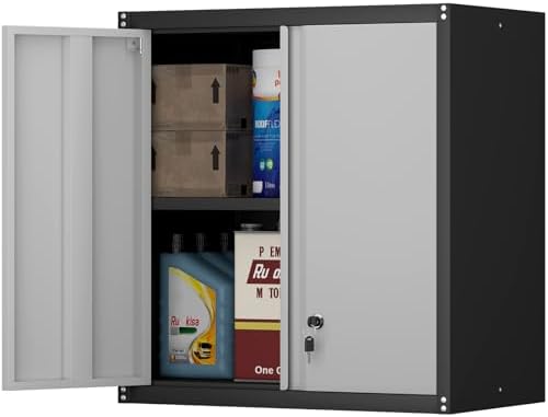 Locking Metal Wall Cabinet, 28" Metal Storage Cabinets with Doors and Shelf, Steel Garage Locker Mounted Small Tool Chest for Home Office, Kitchen, Pantry by FATIGOSstoragecabinet