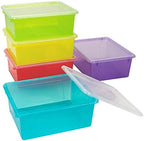 Storex Letter Size Deep Storage Tray – Organizer Bin with Non-Snap Lid for Classroom, Office and Home, Assorted Tints, 5-Pack (62550B05C) by Storex