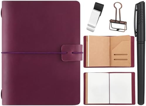 Traveling Refillable Leather Journal Notebook, Purple, Passport Size by Thenshop