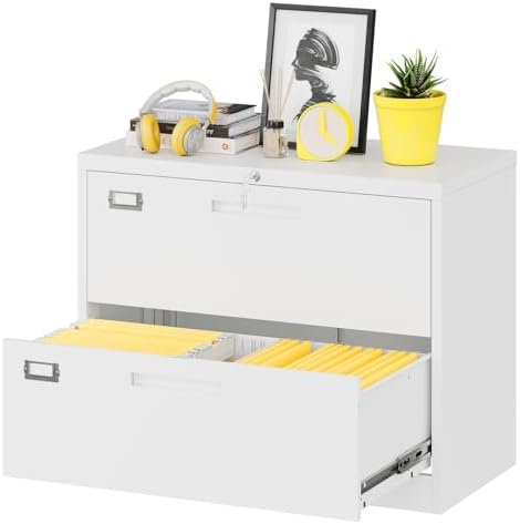 Fesbos Lateral File Cabinet with Lock, 2 Drawer Large Metal Filing Cabinet,Home Office Lockable Storage Cabinet for Hanging Files Letter/Legal/F4/A4 Size-Assembly Required by Fesbos