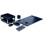 Dacasso Navy Blue Bonded Leather Luxury 9-Piece Desk Set - Blotter Pad & Desk Organization Essentials - Executive Decor and Surface Protector - Image 5