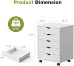 Mobile File Cabinet Under Desk, 5 Drawer Storage Organization with Wheels, Vertical Filing Chest Rolling Wood Small Desk Printer Stand for Home Office - Image 2