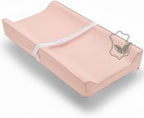 Vegan Leather Contoured Baby Changing Pad | Waterproof & Wipe-Clean PU Leather Diaper Change Mat, Soft, Wipeable Cover, Safety Strap, Non-Slip Bottom, Topper for Standard Infant Diaper Table & Dresser by Modera