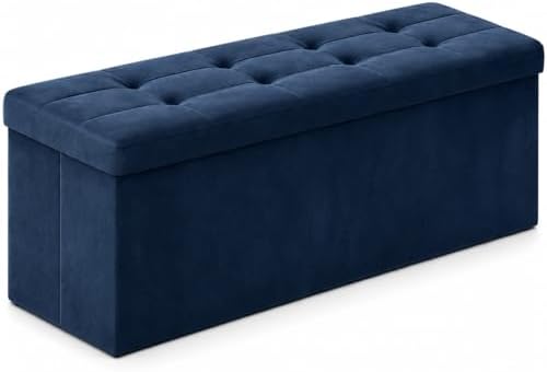 ALASDO 43 Inch Folding Storage Ottoman Bench with Hidden Storage, Velvet Storage Ottoman Foot Rest Stool, End of Bed Bench for Bedroom, Living Room, Entryway and Closet, Navy Blue by ALASDO