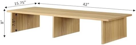 Pemberly Row Large TV-Monitor Riser, 42" W x 15.75" D x 8" H, Light Oak Wood Finish, Particle Board with Melamine Veneer, Support Bar Included, Home Entertainment or Office Display Stand - Image 4