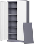 Letaya Metal Storage Cabinet with Lock Door, 71" Adjustable Shelf Steel Lockers for Office, Home,School,Garage Utility Tool Cabinet (2 Door-White&Gray) by LetayaMetalCabinets