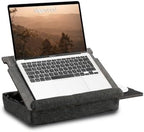 Vigo Wood Laptop Stand with Cushion and Adjustable Incline, Work Desk with Storage and Mousepad Drawer (Cambridge-Black) by VigoWood