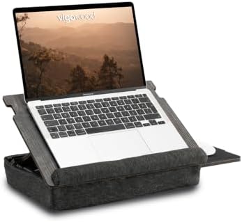 Vigo Wood Laptop Stand with Cushion and Adjustable Incline, Work Desk with Storage and Mousepad Drawer (Cambridge-Black) by VigoWood