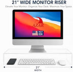 Azar 515360 Acrylic Monitor Stand Riser – Made in USA Laptop stand and Monitor Riser Acrylic Monitor Stand Riser Clear Laptop Stand for Desk Ergonomic Display Riser, Clear (21-Inch-Luxury Handcrafted) - Image 2