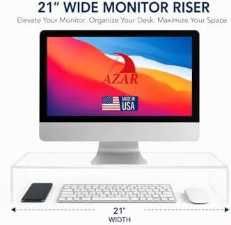 Azar 515360 Acrylic Monitor Stand Riser – Made in USA Laptop stand and Monitor Riser Acrylic Monitor Stand Riser Clear Laptop Stand for Desk Ergonomic Display Riser, Clear (21-Inch-Luxury Handcrafted) - Image 2
