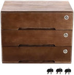 Wooden Desk Organizer with Drawers & Lock, Desktop Countertop Storage Cabinet Lockable Home Office Supplies File Tabletop Organizing Unit (3 Drawer - Retro Walnut) by iSamLam