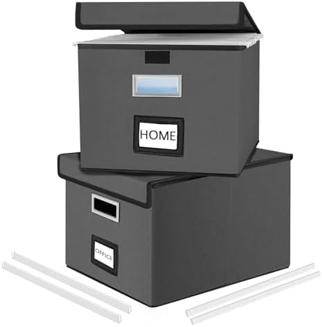 File Organizer Box with Lids, Collapsible File Folder Organizer by Huolewa