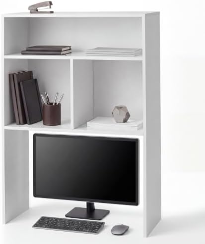 GlikCeil Desk Hutch Dorm White Extra Deep Tall Dorm Desk Bookshelf Organizer with 2 Shelves and 3 Tier Desktop Hutch Storage Organizer 29.75" W x 14" D x 43.75" H for College Home Office Supply by GlikCeil