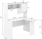 GIANTEX L Shaped Desk with Hutch, White Corner Desk with Storage Shelf & Cabinet, Laptop PC Table Gaming Computer Table Workstation, Modern Executive Study Writing Desk for Home Office, Bedroom - Image 3