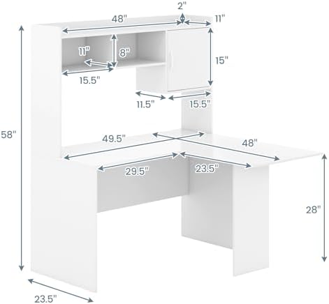 GIANTEX L Shaped Desk with Hutch, White Corner Desk with Storage Shelf & Cabinet, Laptop PC Table Gaming Computer Table Workstation, Modern Executive Study Writing Desk for Home Office, Bedroom - Image 3