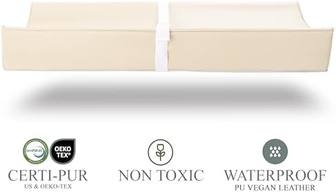 Vegan Leather Contoured Baby Changing Pad | Waterproof & Wipe-Clean PU Leather Diaper Change Mat, Soft, Wipeable Cover, Safety Strap, Non-Slip Bottom, Topper for Standard Infant Diaper Table & Dresser - Image 2