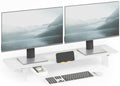 TEAMIX White Dual Monitor Stand with Acrylic Leg & Drawer & Phone Holder by TEAMIX