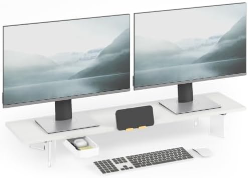 TEAMIX White Dual Monitor Stand with Acrylic Leg & Drawer & Phone Holder by TEAMIX