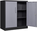Yizosh Metal Garage Storage Cabinet with 2 Doors and 2 Adjustable Shelves - 35.5" Steel Lockable File Cabinet for Home Office,Garage,Gym,School（Gray Black） by Yizosh