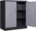Yizosh Metal Garage Storage Cabinet with 2 Doors and 2 Adjustable Shelves - 35.5" Steel Lockable File Cabinet for Home Office,Garage,Gym,School（Gray Black） by Yizosh