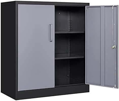 Yizosh Metal Garage Storage Cabinet with 2 Doors and 2 Adjustable Shelves - 35.5" Steel Lockable File Cabinet for Home Office,Garage,Gym,School（Gray Black） by Yizosh