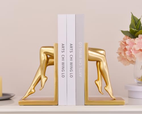 Gold Legs Sculpture Bookends for Shelves, Modern Resin Book Ends Decorative - Image 2
