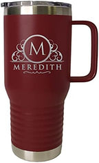 The Wedding Party Store Custom Personalized 20 oz Stainless Steel Powder Coated Vacuum Insulated Double Walled Travel Tumbler Coffee Mug with Handle and Lid (Maroon) by The+Wedding+Party+Store