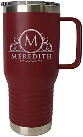 The Wedding Party Store Custom Personalized 20 oz Stainless Steel Powder Coated Vacuum Insulated Double Walled Travel Tumbler Coffee Mug with Handle and Lid (Maroon) by The+Wedding+Party+Store